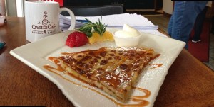 Simple crepe with caramel sauce that might make you wish you had some privacy.